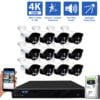 16 Channel NVR Security Camera System with 12 * 8MP IP Bullet 2.8mm Fixed Lens Camera, Human / Vehicle Detection, Built-In Microphone, PoE, White Light