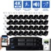 32 Channel NVR Security Camera System with 32 * 8MP IP Bullet 2.8mm Fixed Lens Camera, Human / Vehicle Detection, Built-In Microphone, PoE, White Light