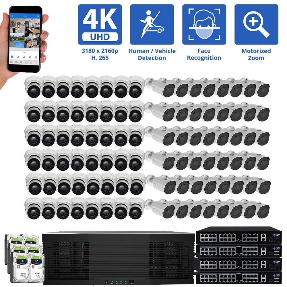 128 Channel NVR Security Camera System with 48 8MP IP Bullet