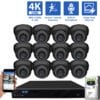 16 Channel NVR Security Camera System with 12 * 8MP IP Turret 2.8mm Fixed Lens Camera, Human / Vehicle Detection, Built-In Microphone, PoE