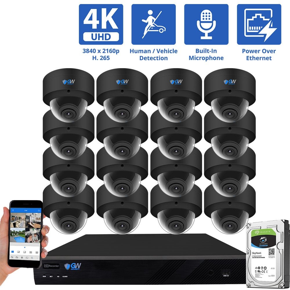 16 Channel NVR Security Camera System with 16 * 8MP IP Dome 2.8mm Fixed Lens Camera, Human / Vehicle Detection, Built-In Microphone, PoE