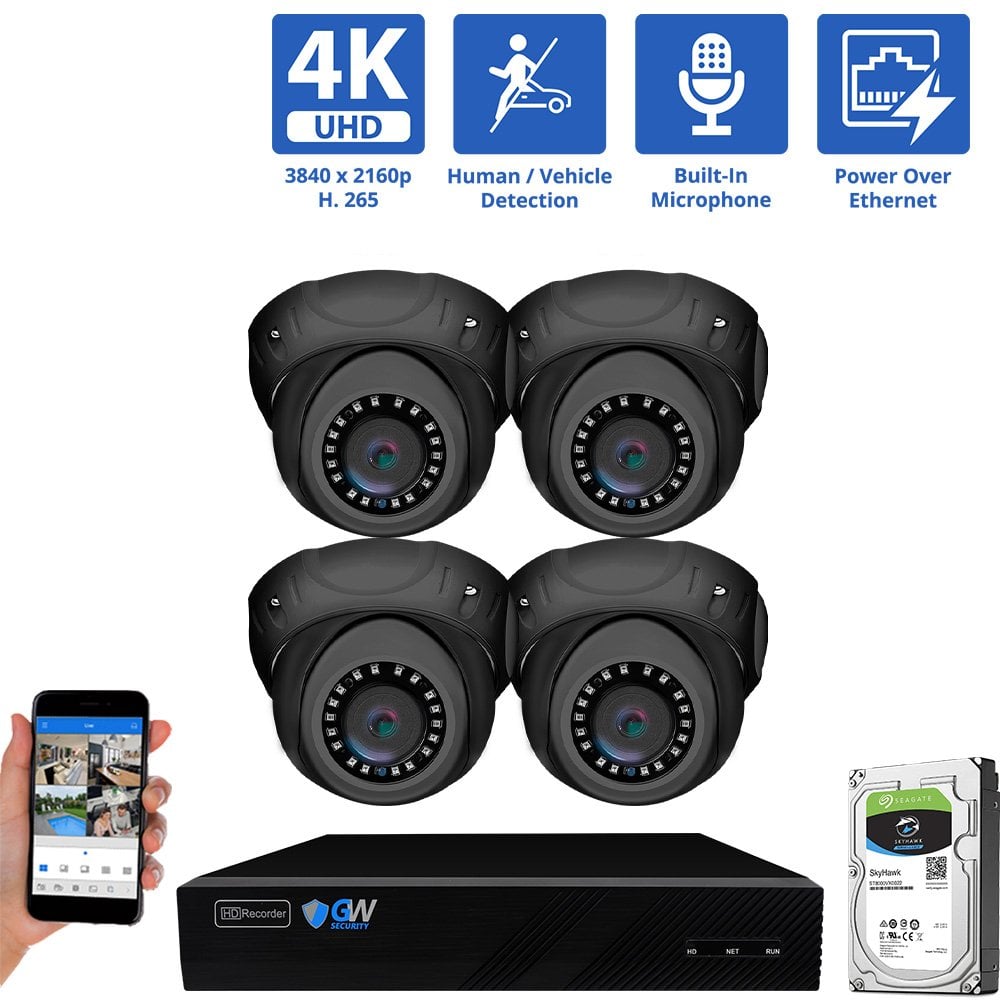 8-Channel POE NVR | 4 × 8MP IP Turret Cameras & Built-In Mic - GW