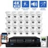 32 Channel NVR Security Camera System with 24 * 8MP IP Turret 2.8mm Fixed Lens Camera, Two-Way Audio, Full-time Color Night Vision, Spotlight, PoE