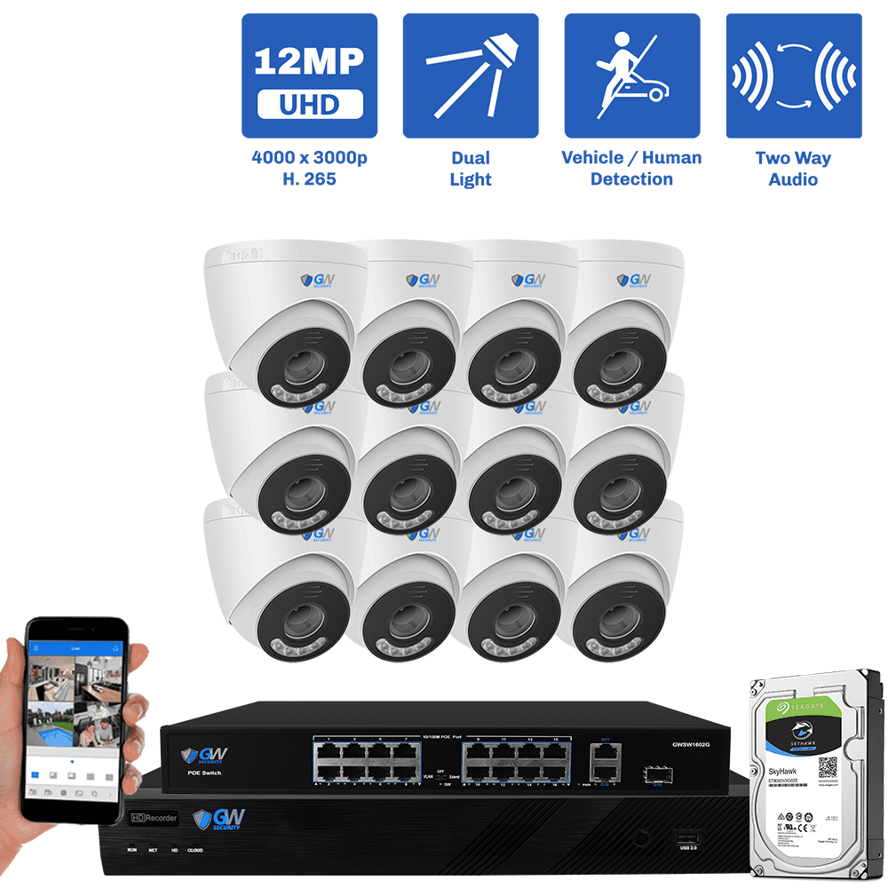 32 Channel NVR Security Camera System with 12 12MP 4mm Fixed