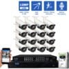 32 Channel NVR Security Camera System with 16 * 12MP IP POE 4mm Fixed Lens Bullet Security Camera, Two-Way Audio, Full-Time Color Night Vision, Dual-Light