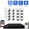 16-Channel NVR Security Camera System with 8 * 8MP IP POE 5X Optical 2.7-13.5mm Motorized Lens Bullet Security Camera, and 8 * 8MP IP POE 5X Optical 2.7-13.5mm Motorized Lens Bullet Security Camera Human / Vehicle Detection, Built-In Microphone