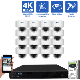 16-Channel NVR Security Camera System with 16 * 8MP IP POE 5X Optical 2.7-13.5mm Varifocal Lens Dome Security Camera, Human / Vehicle Detection, Built-In Microphone
