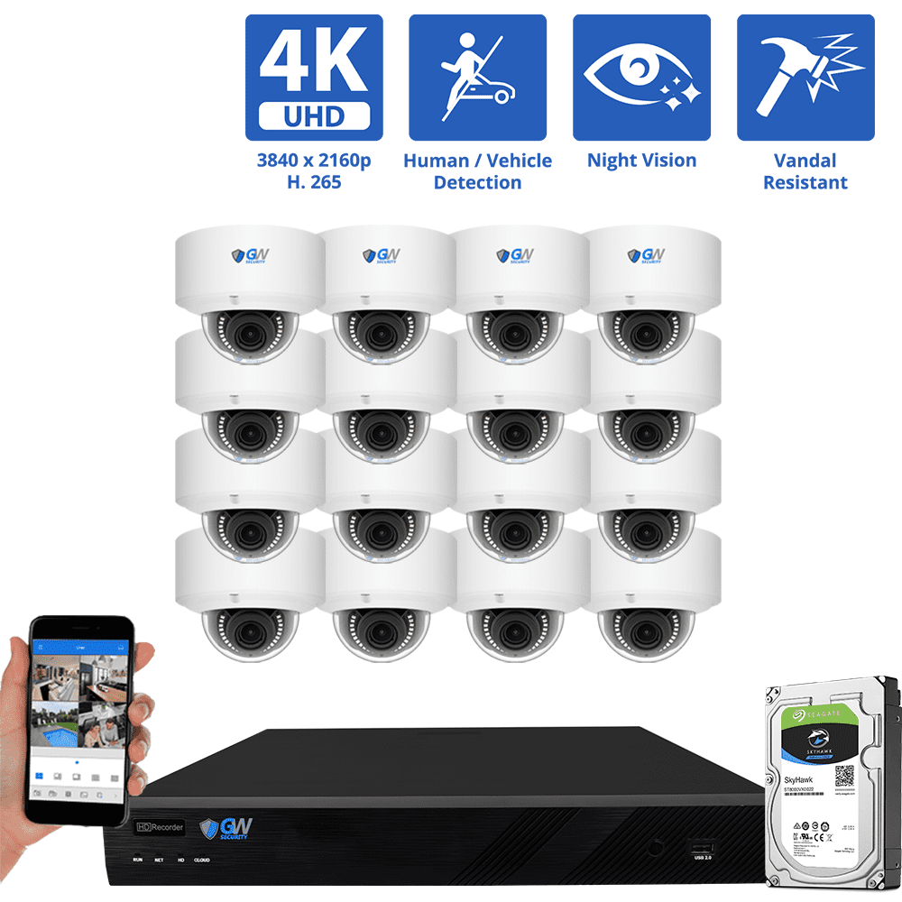 16-Channel POE NVR System with 16 × 8MP Motorized Zoom Dome Cameras & AI Detection