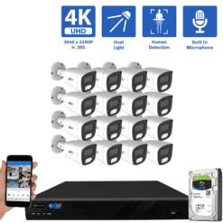 16-Channel NVR Security Camera System with 16 * 8MP IP POE 2.8mm Fixed Lens Bullet Security Cameras, Built-in Microphone, Human Detection, Dual-Light