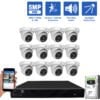 16 Channel NVR Security Camera System with 12 * 5MP IP Turret 2.8mm Fixed Lens Camera, Two-Way Audio, Full-time Color Night Vision, Spotlight, PoE