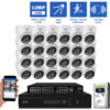 64 Channel NVR Security Camera System with 24 * 12MP 4mm Fixed Lens IP Turret Security Camera, Two-Way Audio, Full-Time Color Night Vision, Dual-Light