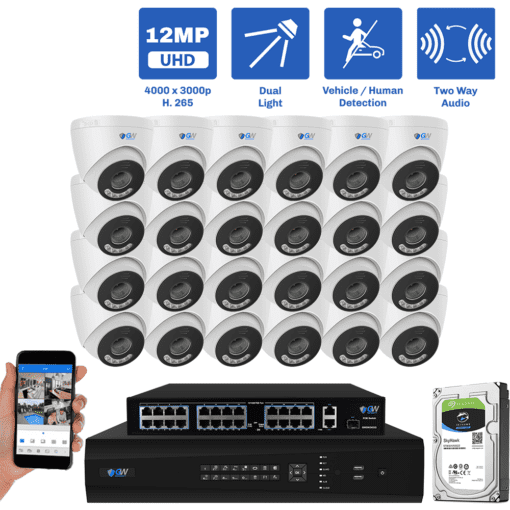 64 Channel NVR Security Camera System with 24 12MP 4mm Fixed