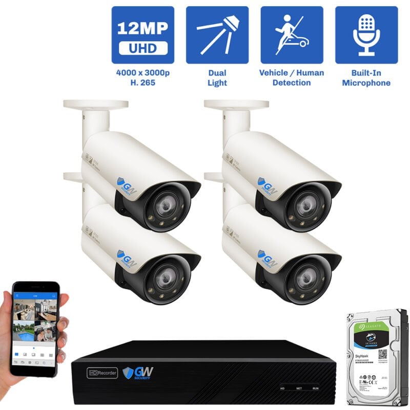 8 Channel NVR Security Camera System with 4 * 12MP IP POE 4mm