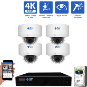 8-Channel NVR Security Camera System with 4 * 8MP IP POE 5X Optical Zoom 2.7-13.5mm Motorized Lens Dome Security Camera, Human / Vehicle Detection, Built-In Microphone