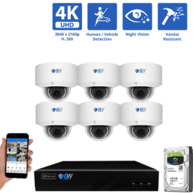 8-Channel NVR Security Camera System with 6 * 8MP IP POE 5X Optical 2.7-13.5mm Varifocal Lens Dome Security Camera, Human / Vehicle Detection, Built-In Microphone