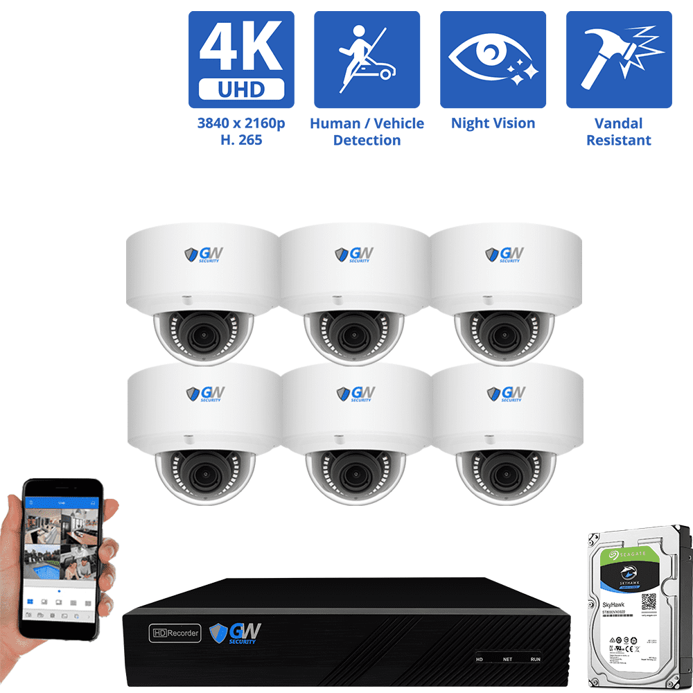 8-Channel NVR Security Camera System with 6 * 8MP IP POE 5X Optical Zoom 2.7-13.5mm Motorized Lens Dome Security Camera, Human / Vehicle Detection, Built-In Microphone