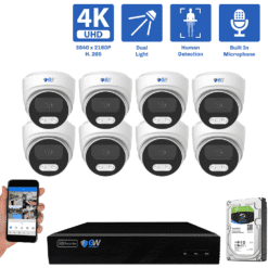 8-Channel NVR Security Camera System with 8 * 8MP IP POE 2.8mm Fixed Lens Turret Security Cameras, Built-in Microphone, Human Detection, Dual-Light