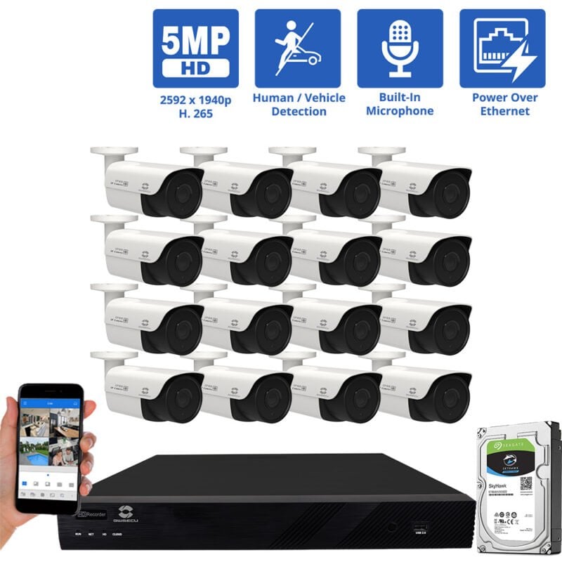 16 Channel NVR Security Camera System with 16 * 5MP IP Bullet 2.8