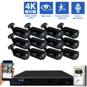 16-Channel NVR Security Camera System with 12 * 8MP IP POE 5X Optical 2.7-13.5mm Motorized Lens Bullet Security Camera, Human / Vehicle Detection, Built-In Microphone, White Light