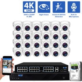 32 Channel NVR Security Camera System with 24 * 8MP IP POE 2.8mm Fixed Lens Turret Security Camera, Built-In Microphone, Human / Vehicle Detection