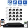 16 Channel NVR Security Camera System with 16 * 8MP IP Bullet 2.8mm Fixed Lens Camera, Human / Vehicle Detection, Built-In Microphone, PoE, White Light