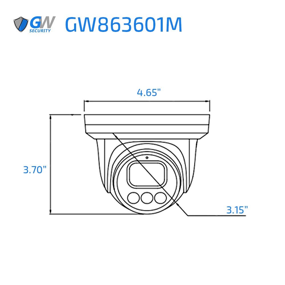 GW863401M 8MP 4K IP POE 2.8mm Fixed Lens Black Turret Security Camera, Human / Vehicle Detection, Face Recognition, Smart AI Analytics, Built In Mic - Image 2