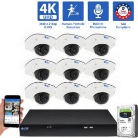16 Channel NVR Security Camera System with 12 * 8MP 4K IP 2.8mm Fixed Lens Mini Dome Security Camera, Human / Vehicle Detection, Smart AI Analytics, Built-In Microphone, PoE