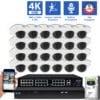 32 Channel NVR Security Camera System with 24 * 8MP 4K IP 2.8mm Fixed Lens Mini Dome Security Camera, Human / Vehicle Detection, Smart AI Analytics, Built-In Microphone, PoE