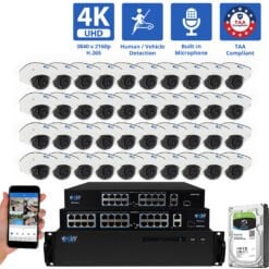 64 Channel NVR Security Camera System with 40 * 8MP 4K IP 2.8mm Fixed Lens Mini Dome Security Camera, Human / Vehicle Detection, Smart AI Analytics, Built-In Microphone, PoE