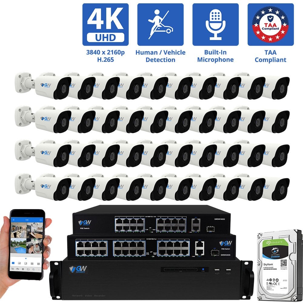 64 Channel NVR Security Camera System with 40 * 8MP 4K IP 2.8mm