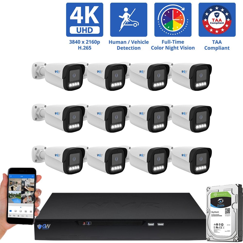 16 Channel NVR Security Camera System with 12 * 8MP 4K IP 2.8mm