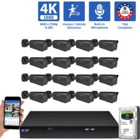 16 Channel NVR Security Camera System with 16 * 8MP IP 5X Optical Zoom 2.7-13.5mm Motorized Lens Black Bullet Security Camera, Human / Vehicle Detection, Smart AI Analytics, Built-In Microphone, PoE