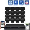 16 Channel NVR Security Camera System with 16 * 8MP 4K POE 5X Optical Zoom 2.7-13.5mm Motorized Lens Black Dome Security Camera, TAA Compliant, Human / Vehicle Detection, Face Recognition, Smart AI Analytics, Built-In Mic