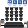 16 Channel NVR Security Camera System with 16 * 8MP 4K POE 5X Optical Zoom 2.7-13.5mm Motorized Lens Black Turret Security Camera, TAA Compliant, Human / Vehicle Detection, Face Recognition, Smart AI Analytics, Built-In Mic