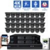 32 Channel NVR Security Camera System with 32 * 8MP 4K IP 2.8mm Fixed Lens Black Turret Security Camera, Human / Vehicle Detection, Smart AI Analytics, Built-In Microphone, PoE