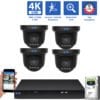 8 Channel NVR Security Camera System with 4 * 8MP 4K POE 5X Optical Zoom 2.7-13.5mm Motorized Lens Black Turret Security Camera, TAA Compliant, Human / Vehicle Detection, Smart AI Analytics, Built-In Mic