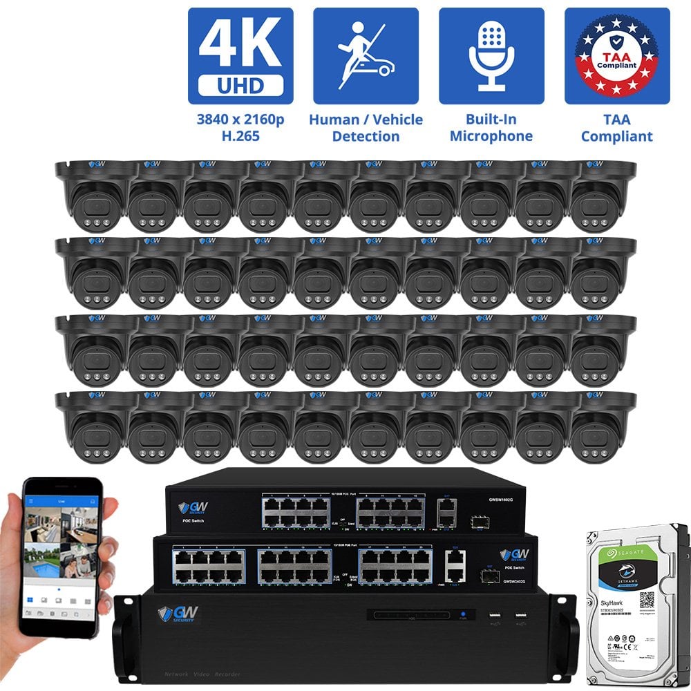 64 Channel NVR Security Camera System with 40 * 8MP 4K IP 2.8mm