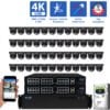 64 Channel NVR Security Camera System with 48 * 8MP 4K IP 2.8mm Fixed Lens Black Turret Security Camera, TAA Compliant, Active Deterrence, Human / Vehicle Detection, Smart AI Analytics, Two-Way Audio, PoE
