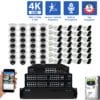 64 Channel NVR Security Camera System with 28 * 8MP 4K IP 2.8mm Fixed Lens Turret Security Camera, 24 * 8MP 4K IP 2.8mm Fixed Lens Bullet Security Camera, Human / Vehicle Detection, Smart AI Analytics, Built-In Microphone, PoE