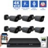 8 Channel NVR Security Camera System with 6 * 8MP 4K IP 2.8mm Fixed Lens Black Bullet Security Camera, Human / Vehicle Detection, Smart AI Analytics, Built-In Microphone, PoE