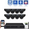 8 Channel NVR Security Camera System with 8 * 8MP 4K IP 2.8mm Fixed Lens Black Mini Dome Security Camera, Human / Vehicle Detection, Smart AI Analytics, Built-In Microphone, PoE