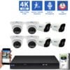 8 Channel NVR Security Camera System with 4 * 8MP 4K IP 2.8mm Fixed Lens Turret Security Camera, 4 * 8MP 4K IP 2.8mm Fixed Lens Bullet Security Camera, Human / Vehicle Detection, Smart AI Analytics, Built-In Microphone, PoE