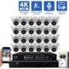 32 Channel NVR Security Camera System with 24 * 8MP 4K IP Turret 2.8m Fixed Lens Camera, Built In Mic, Human / Vehicle Detection, PoE
