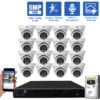 16 Channel NVR Security Camera System with 16 * 5MP IP Turret 2.8mm Fixed Lens Camera, Built In Mic, Human / Vehicle Detection, PoE