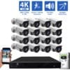 16 Channel NVR Security Camera System with 16 * 8MP IP POE 2.8mm Fixed Lens Bullet Security Camera, Two-Way Audio, Full-Time Color Night Vision, Spotlight, Human / Vehicle Detection, PoE
