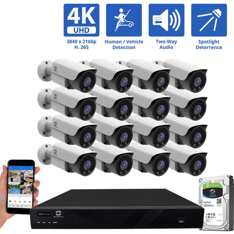 16 Channel NVR Security Camera System with 16 * 8MP IP POE 2.8mm