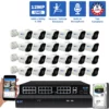 32 Channel NVR Security Camera System with 24 * 6K 12MP IP 2.8mm Fixed Lens Bullet Security Camera, Human / Vehicle Detection, Smart AI Analytics, Built-In Microphone, PoE