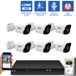 8 Channel NVR Security Camera System with 6 * 6K 12MP IP 2.8mm Fixed Lens Bullet Security Camera, Human / Vehicle Detection, Smart AI Analytics, Built-In Microphone, PoE