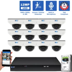 16 Channel NVR Security Camera System with 12 * 6K 12MP IP 2.8mm Fixed Lens Mini-Dome Security Camera, Human / Vehicle Detection, Smart AI Analytics, Built-In Microphone, PoE