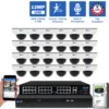 32 Channel NVR Security Camera System with 24 * 6K 12MP IP 2.8mm Fixed Lens Mini-Dome Security Camera, Human / Vehicle Detection, Smart AI Analytics, Built-In Microphone, PoE
